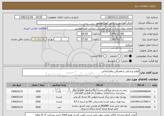 استعلام لوازم پزشکی و مصرفی بیمارستانی