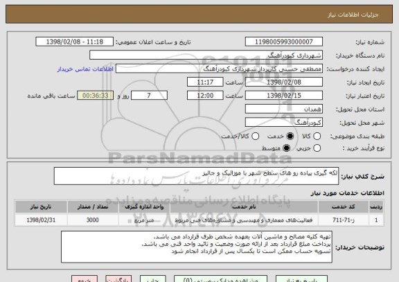 استعلام لکه گیری پیاده رو های سطح شهر با موزائیک و جالیز 