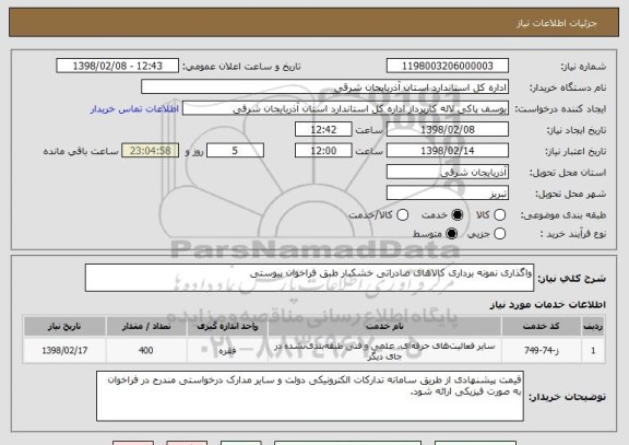 استعلام واگذاری نمونه برداری کالاهای صادراتی خشکبار طبق فراخوان پیوستی 