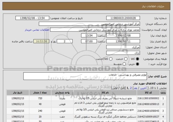استعلام لوازم مصرفی و بهداشتی  خدمات
