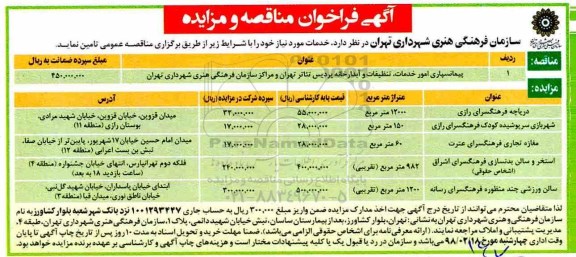 مناقصه, مناقصه پیمانسپاری امور خدمات، تنظیفات و آبدارخانه... 
