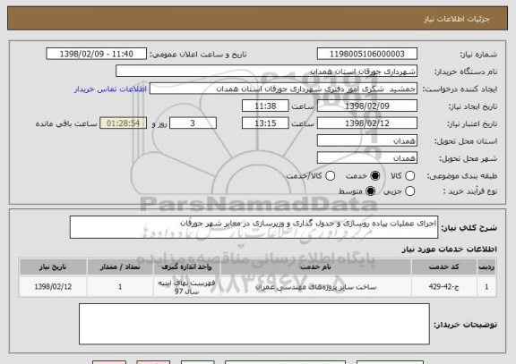 استعلام اجرای عملیات پیاده روسازی و جدول گذاری و وزیرسازی در معابر شهر جورقان