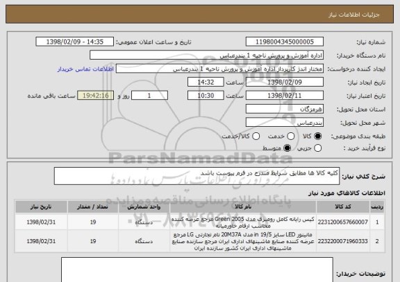 استعلام کلیه کالا ها مطابق شرایط مندرج در فرم پیوست باشد