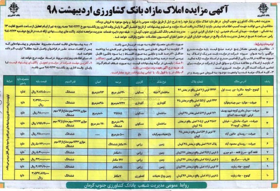 مزایده ،مزایده فروش املاک مازاد کاربری مسکونی و زراعی 