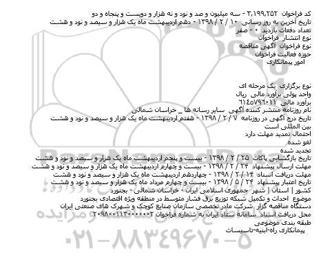 مناقصه , مناقصه احداث و تکمیل شبکه توزیع برق فشار متوسط