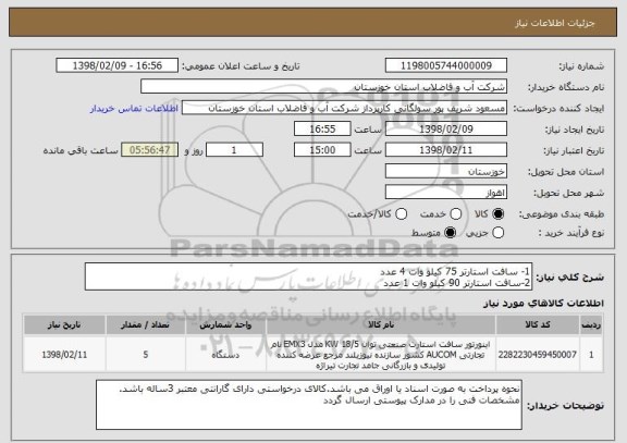 استعلام 1- سافت استارتر 75 کیلو وات 4 عدد
2-سافت استارتر 90 کیلو وات 1 عدد