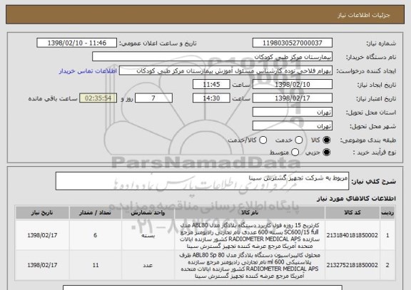استعلام مربوط به شرکت تجهیز گسترش سینا