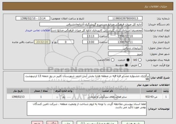 استعلام برگزاری جشنواره عشایر قره قیه در منطقه هارنا بخش آبش احمد شهرستان کلیبر در روز جمعه 13 اردیبهشت 98