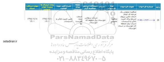 مناقصه عمومی انجام خدمات تامین نیروی مسلح 