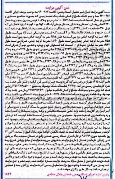 مزایده سه و نیم دانگ مشاع از ششدانگ یک قطعه زمین