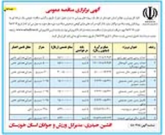 آگهی برگزاری مناقصه عمومی , مناقصه پروژه های ورزشی...