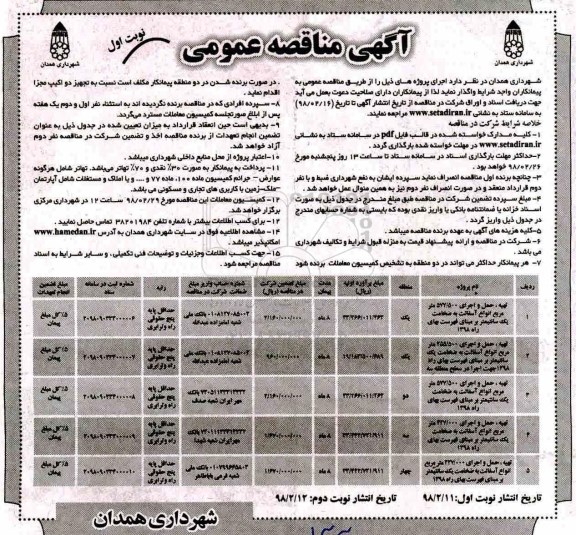 مناقصه ، مناقصه تهیه حمل و اجرای 577.500 متر مربع  .... 