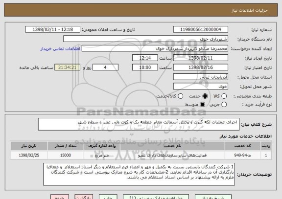 استعلام  اجرای عملیات لکه گیری و پخش آسفالت معابر منطقه یک و کوی ولی عصر و سطح شهر