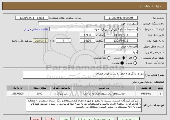 استعلام دپو  و  بارگیری و حمل  و سرند کردن مصالح 