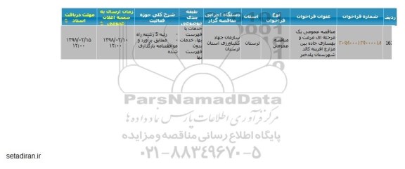 مناقصه عمومی, مناقصه عمومی مرمت و بهسازی جاده بین مزارع 