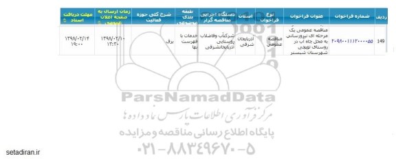 مناقصه, مناقصه نیرورسانی به محل چاه آب