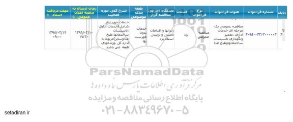 مناقصه خدمات اداری تعمیر و نگهداری تاسیسات