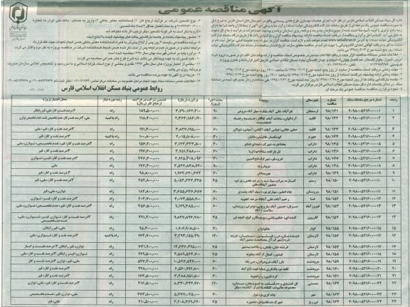 مناقصه, مناقصه اجرای عملیات بهسازی طرح هادی روستایی 