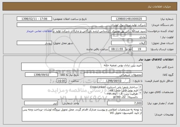 استعلام خرید رزین تبادل یونی تصفیه خانه