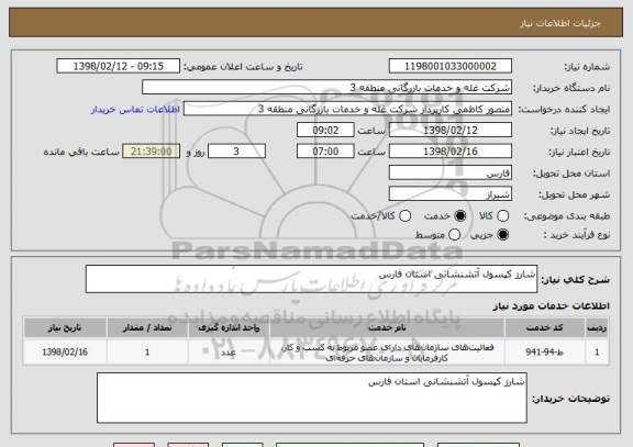 استعلام شارز کپسول آتشنشانی استان فارس