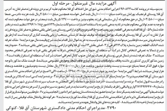 مزایده ,مزایده 6 دانگ 1 قطعه زمین شماره پلاک 213 فرعی مرحله اول