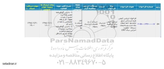 مناقصه , فراخوان طرح آبرسانی شهر 