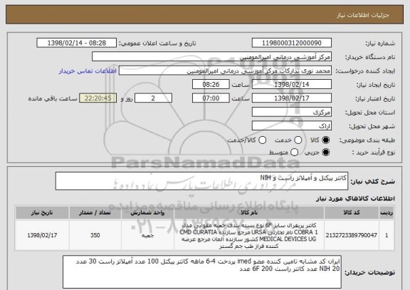 استعلام کاتتر پیکتل و آمپلاتز راست و NIH