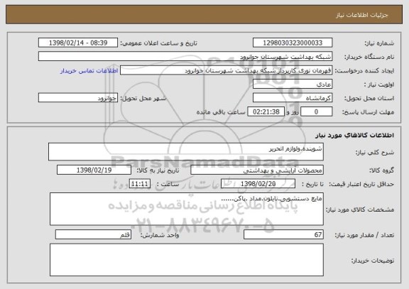 استعلام شوینده.ولوازم اتحریر