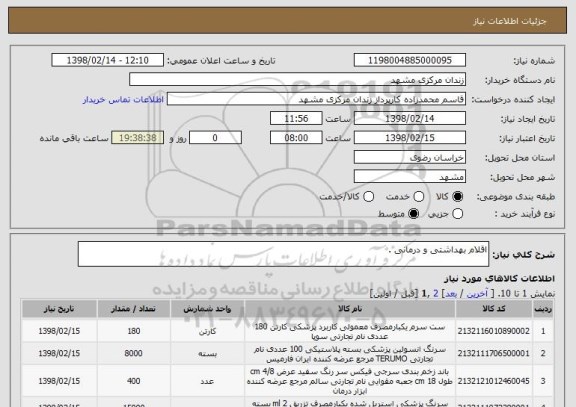 استعلام اقلام بهداشتی و درمانی .