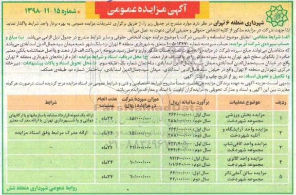 آگهی مزایده عمومی, مزایده مزایده بخشی ورزشی مجموعه ...