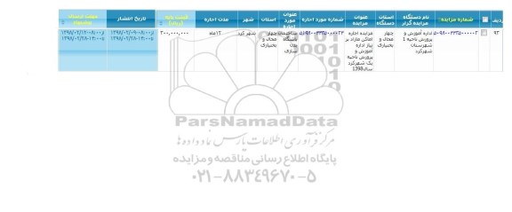 مزایده ,مزایده اجاره ساختمان باشگاه بدن سازی