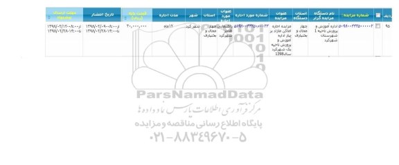مزایده ,مزایده اجاره راهنمایی هاجر