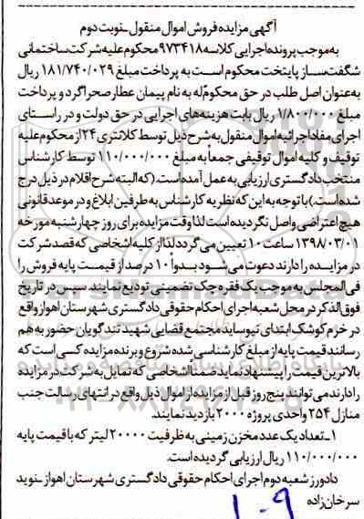 مزایده،مزایده تعداد یک عدد مخزن زمینی نوبت دوم 