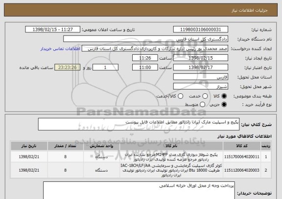 استعلام پکیج و اسپلیت مارک ایران رادیاتور مطابق اطلاعات فایل پیوست