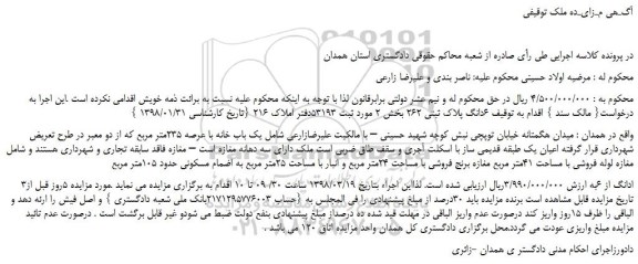 مزایده، مزایده  6دانگ پلاک ثبتی 262