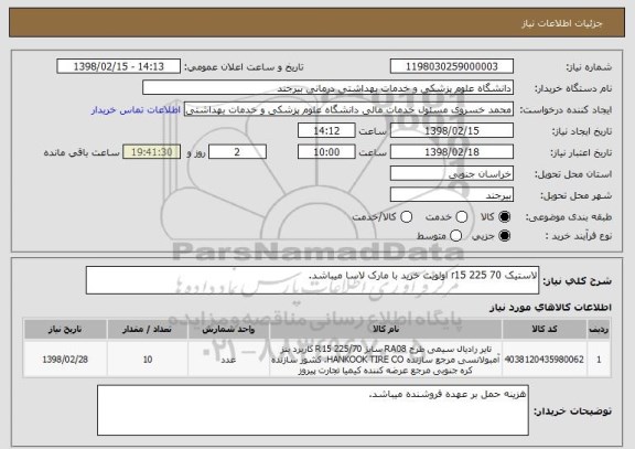 استعلام لاستیک r15 225 70 اولویت خرید با مارک لاسا میباشد.