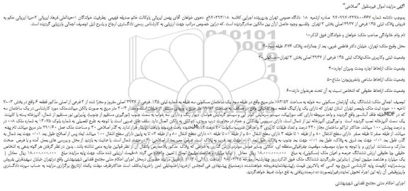 مزایده، مزایده فروش پلاک ثبتی 145 فرعی از 3937 اصلی