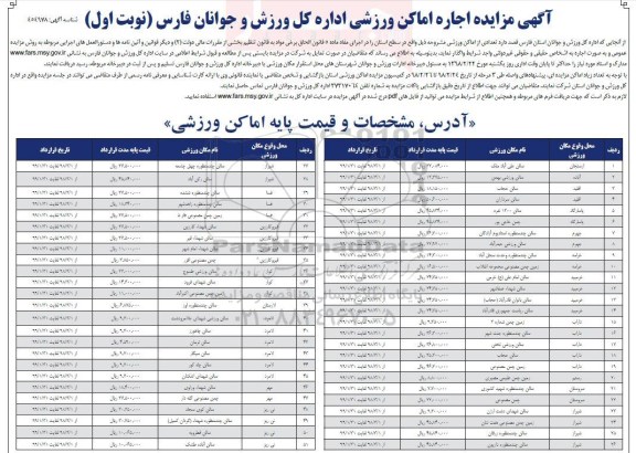 مزایده , مزایده اجاره اماکن ورزشی