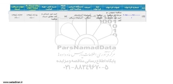 مناقصه عمومی, مناقصه خرید تجهیزات رایانه ای