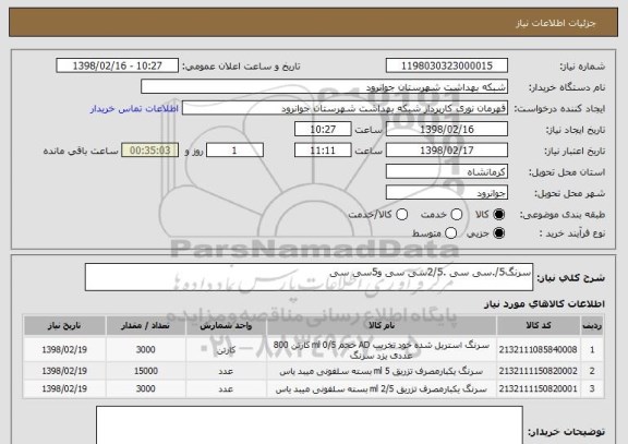 استعلام سرنگ5/.سی سی .2/5سی سی و5سی سی