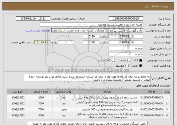 استعلام به لحاظ نبودن ایران کد کالای مورد نظر از ایران کد مشابه استفاده شده است کالای مورد نظر نوشابه ، دوغ لیوانی ، ماست موسیر و ماست ساده می باشد 