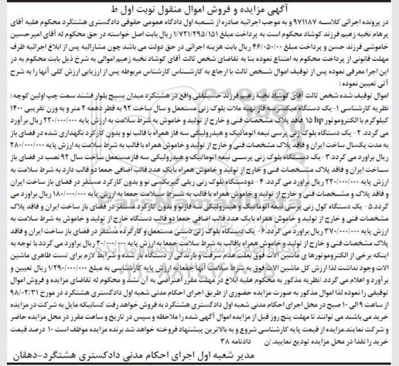 مزایده یک دستگاه میکسر