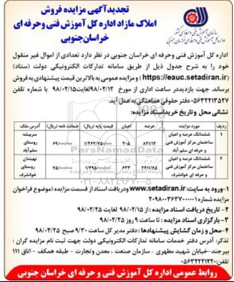 مزایده،مزایده فروش عرصه و اعیان ساختمان