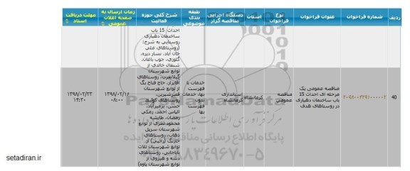 مناقصه ,مناقصه احداث 15 باب ساختمان دهیاری 