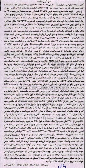مزایده مزایده سه دانگ مشاع از ششدانگ یک واحد آپارتمان