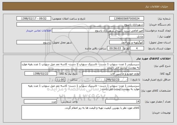 استعلام سرسیلندر 1 عدد- سوپاپ 1 دست - لاستیک سوپاپ 1 دست- کاسه نمد میل سوپاپ 1 عدد بقیه موارد به پیوست لیست می باشد.