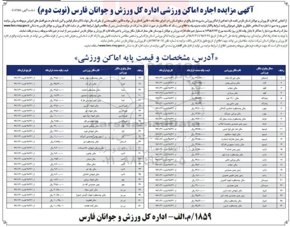 مزایده , مزایده اجاره اماکن ورزشی - نوبت دوم