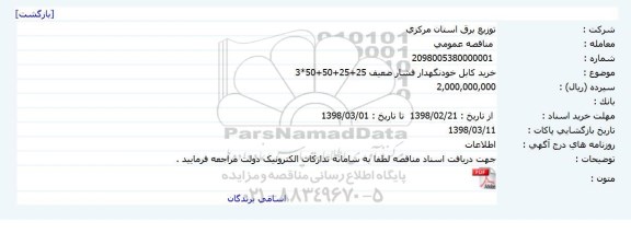 مناقصه خرید کابل خودنگهدار