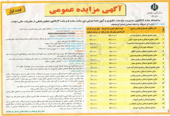مزایده مزایده اجاره سالن مجتمع فرهنگی و ...
