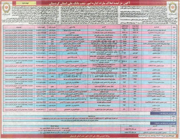 مزایده , مزایده املاک تجاری مسکونی اداری نوبت دوم